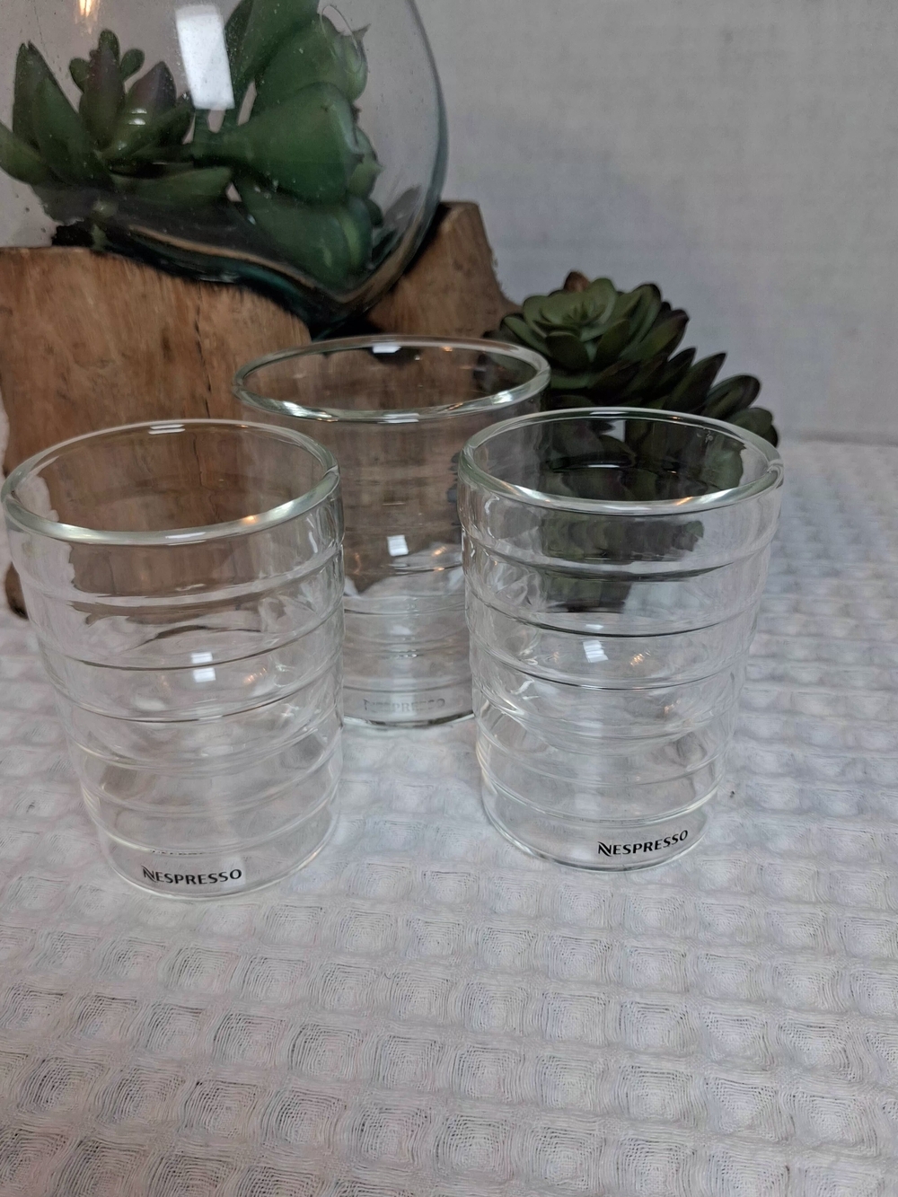 Nespresso Clear Double-Wall Glass Espresso Cups (Set of 3) Horizontal Ridges
